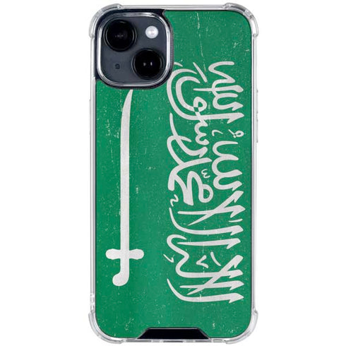 Saudi Arabia Flag Distressed iPhone 15 Clear Case